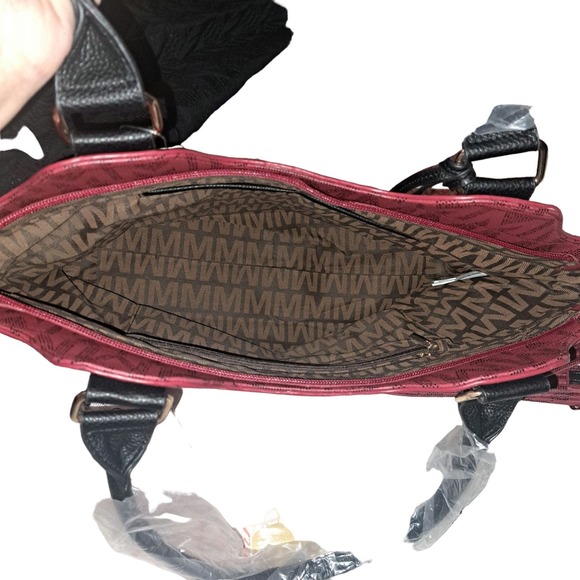 NWT- Gorgeous Rich DEEP RED & Black MKF LARGE Satchel Purse - Picture 5 of 7